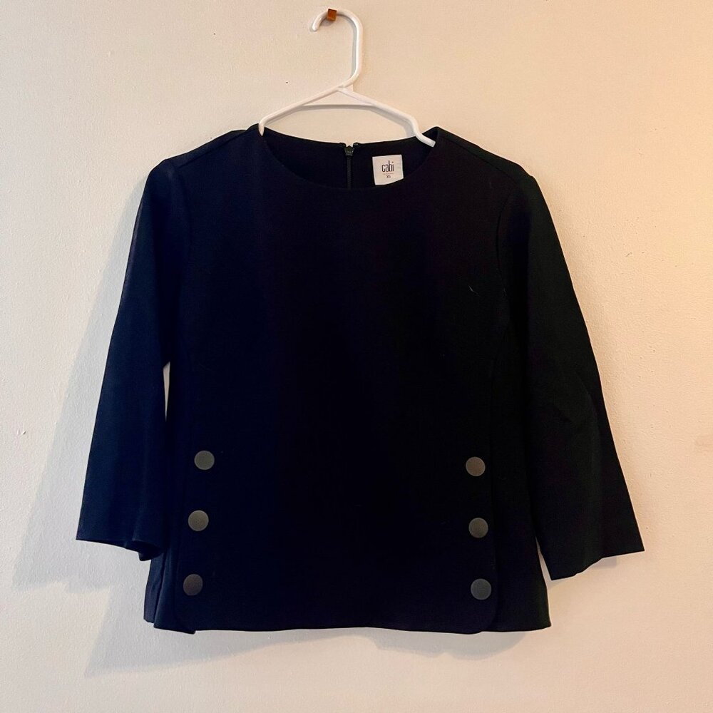 Cabi Women’s Black Long Sleeve Blouse with Front Button Accents Sz XS